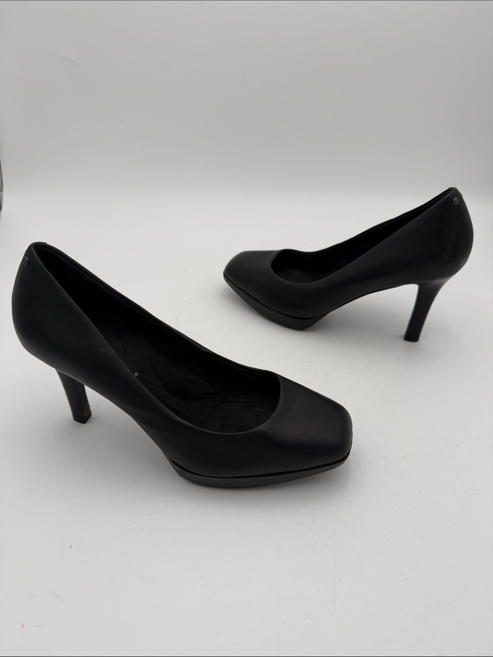 Rockport Black Square-Toe High Heel Pumps women 8M office casual retro leather - Picture 2 of 11